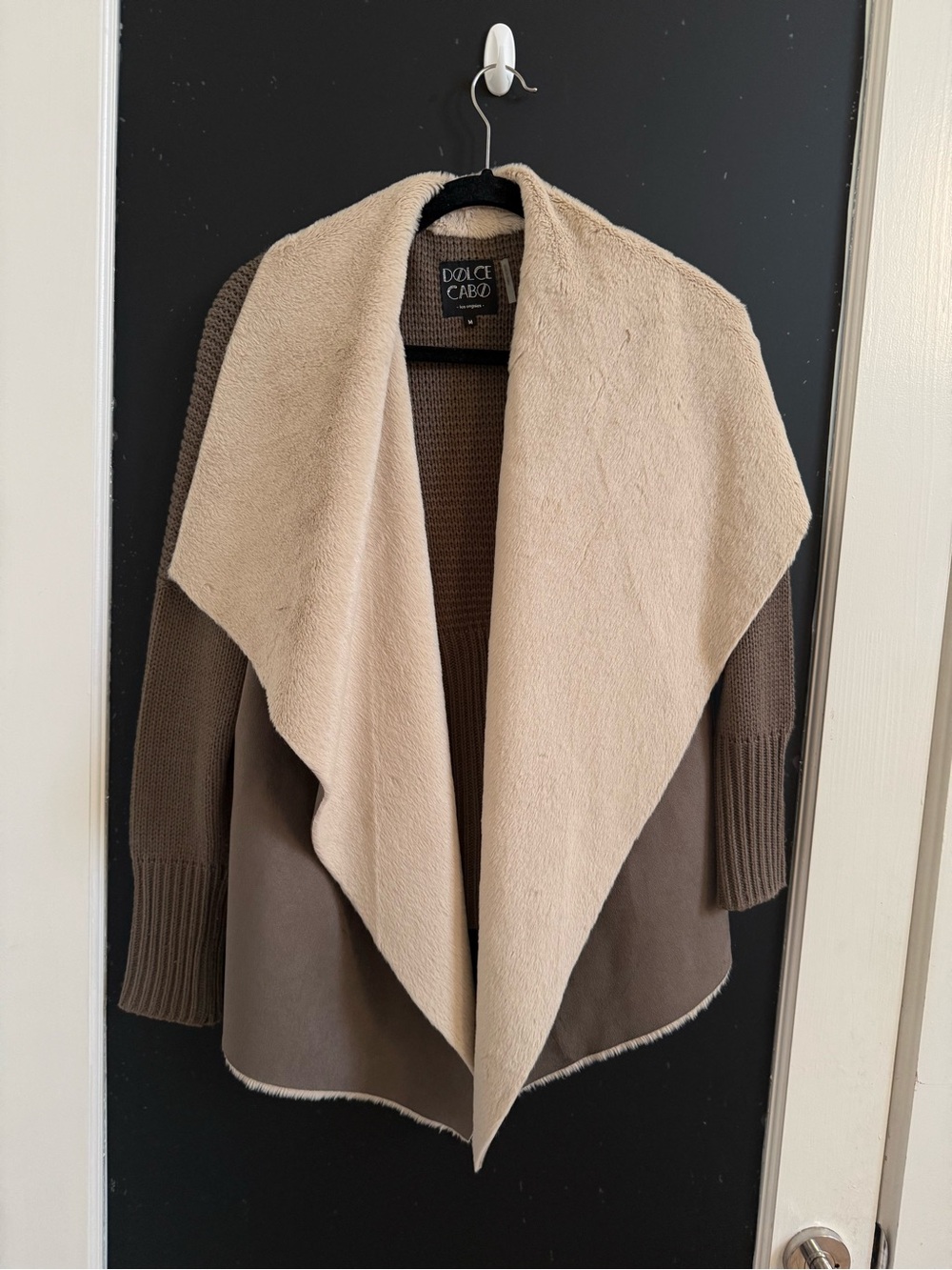 Dolce Cabo Beige and Brown Draped Open-Front Cardigan